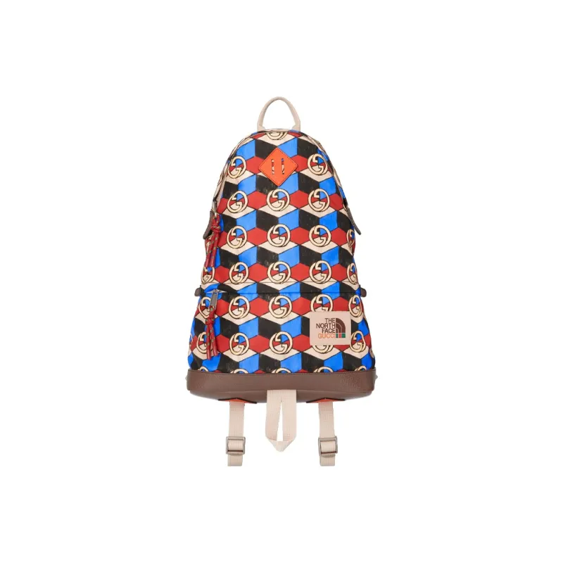 GUCCI The North Face Collaboration Recycled Nylon With Leather Backpack Medium Size Unisex Multicolor-1