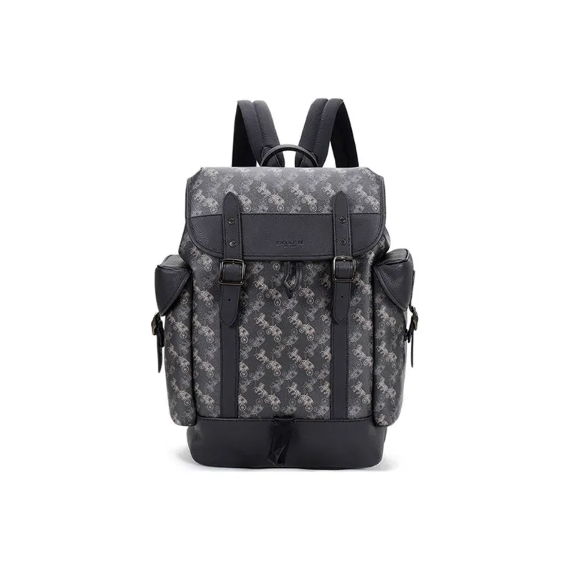 COACH Hitch Leather Backpack Large Size Men's Charcoal Black-0