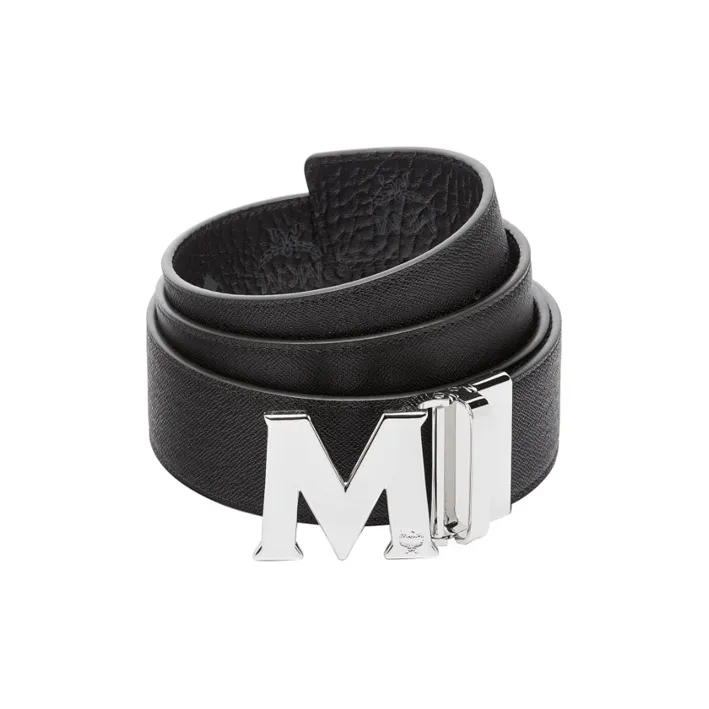 MCM M Reversible Belt Visetos White Logo 1.75W 51In/130Cm-1
