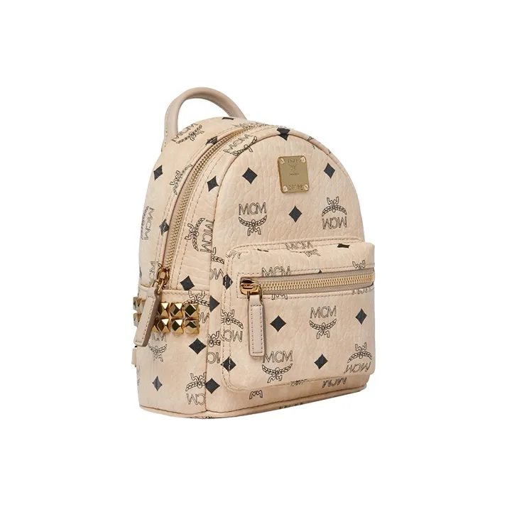 MCM Stark Visetos Leather Backpack Extra Mini Women's Beige-1