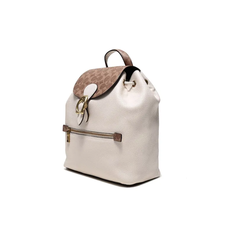 COACH Evie Canvas With Leather Backpack Medium Size Women's Brown Yellow Chalk White-1