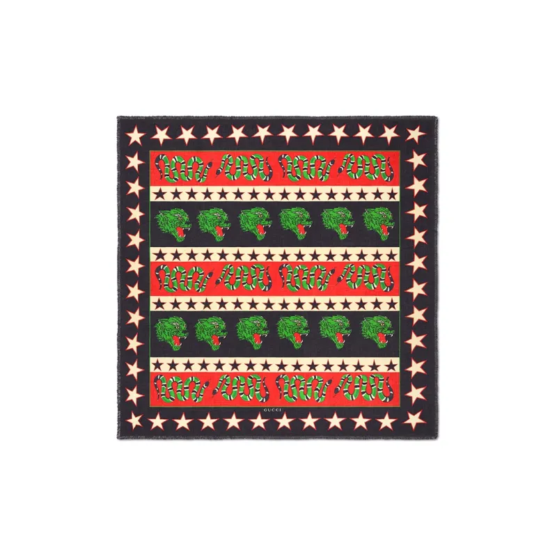 GUCCI Silk Scarves Unisex Black/Red Multicolor-1