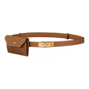 HERMES Kelly Pocket Gold-Tone Lock Epsom Calfskin Belt Unisex Brown Width 1.8cm