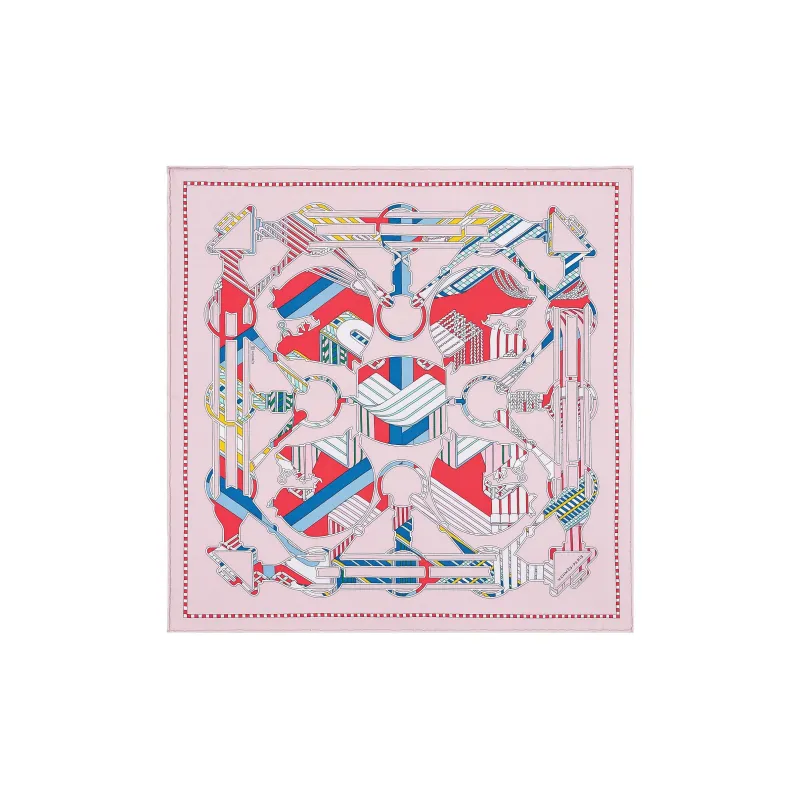 HERMES Silk Scarves Women's Vintage Pink/Red/Blue-0