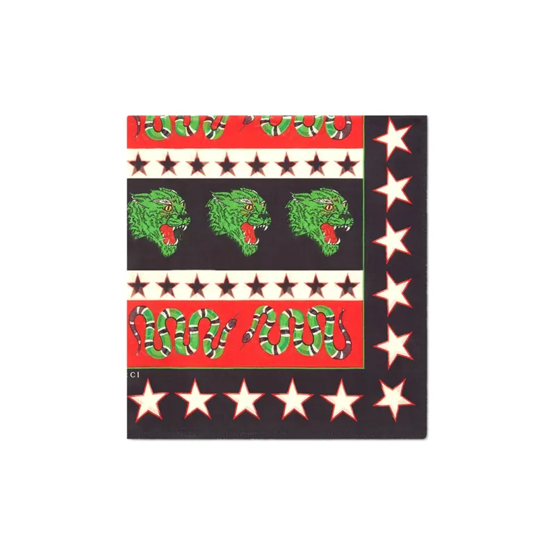 GUCCI Silk Scarves Unisex Black/Red Multicolor-2