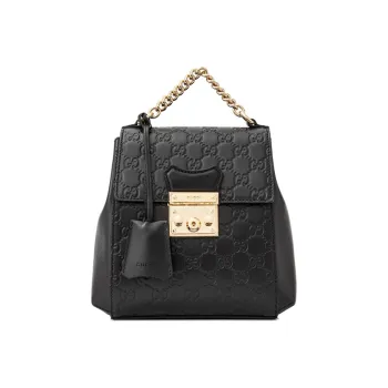 GUCCI Leather Lock Bag Handbag Backpack Women's Black