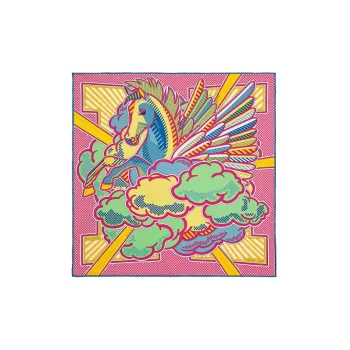 HERMES Silk Scarves Women's Bright Pink/Green/Yellow