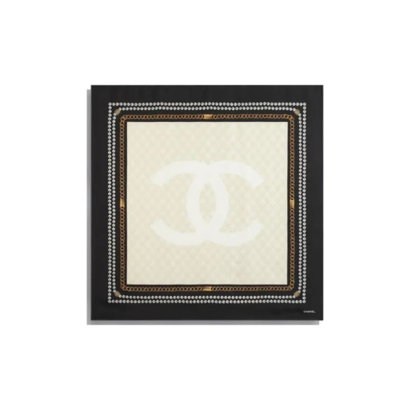 CHANEL Silk Scarves Women's Ivory/Gold-0