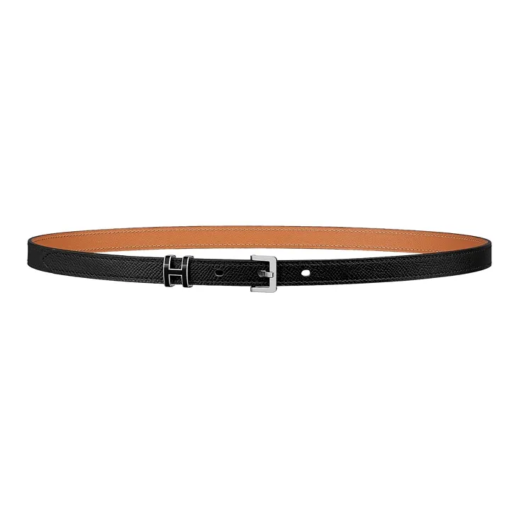 HERMES POP H Collection Pop H 15 Silver Buckle Epsom Calfskin Belt Women's Black Width 1.5CM-0