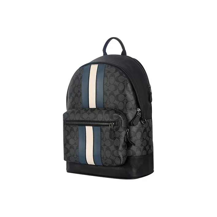 COACH West Backpack In Signature Canvas With Varsity Stripe-1