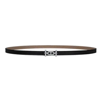 HERMES Ancre Calfskin Belt Unisex Silver 1.3cm