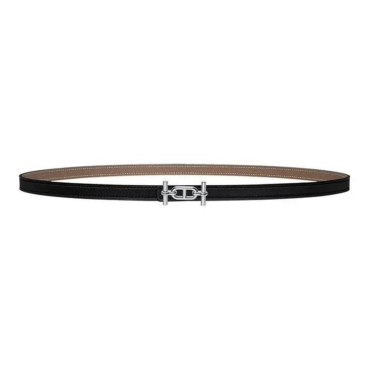 HERMES Ancre Calfskin Belt Unisex Silver 1.3cm-0