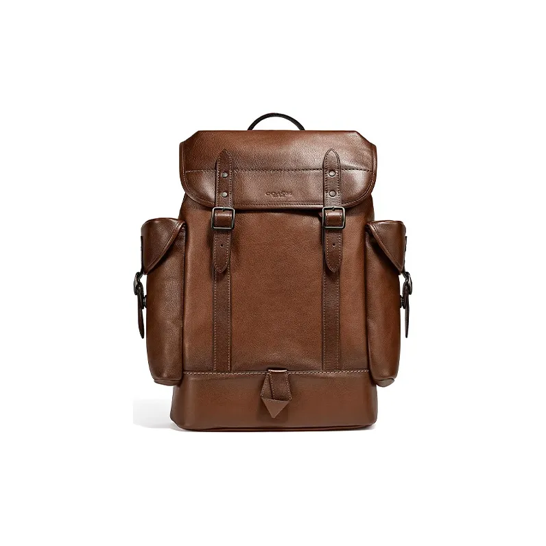 COACH Hitch Cowhide Leather Backpack Large Size Men's Brown-0