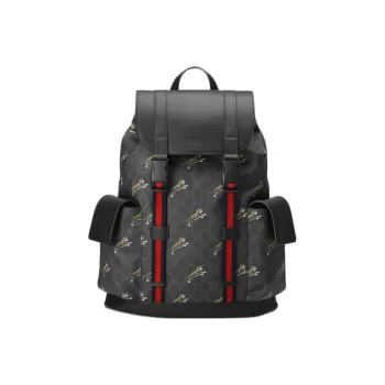 GUCCI Canvas With Leather Backpack Men's Black