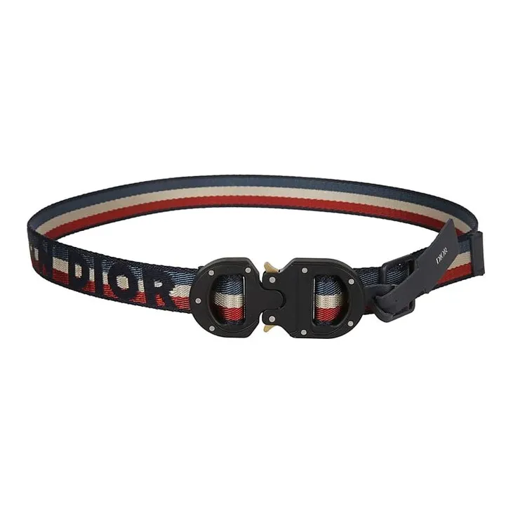 DIOR Stripes Logo Buckle Leather Belts Unisex-2