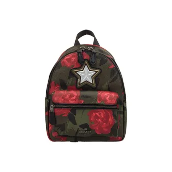 COACH Charlie Canvas Leather Backpack Small Size Women's Green & Red