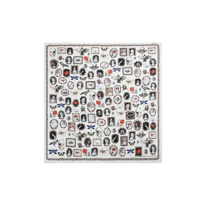 Alexander McQueen Silk Scarves Women's Ecru Black Multicolor-3