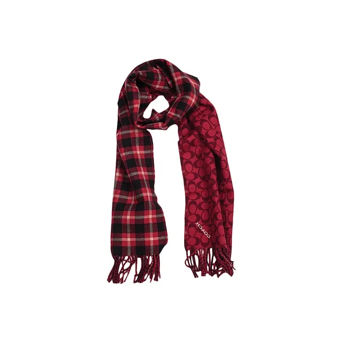 COACH Knit Scarves Unisex Red Plaid-0
