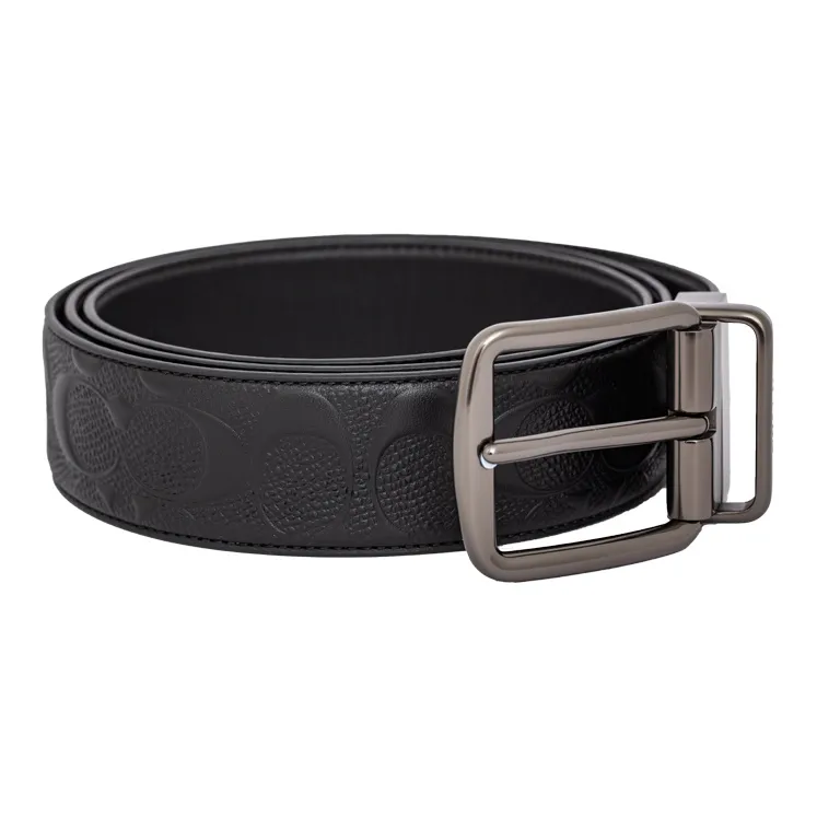 COACH Wide Signature Reversible Leather Belt Black-2