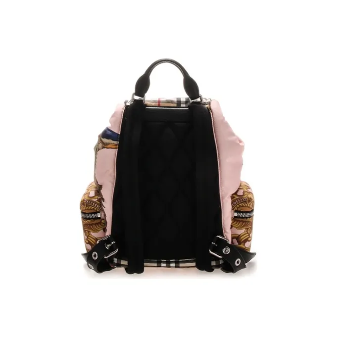 Burberry Calfskin Polyamide Backpack Medium Size Unisex Pink Print-3