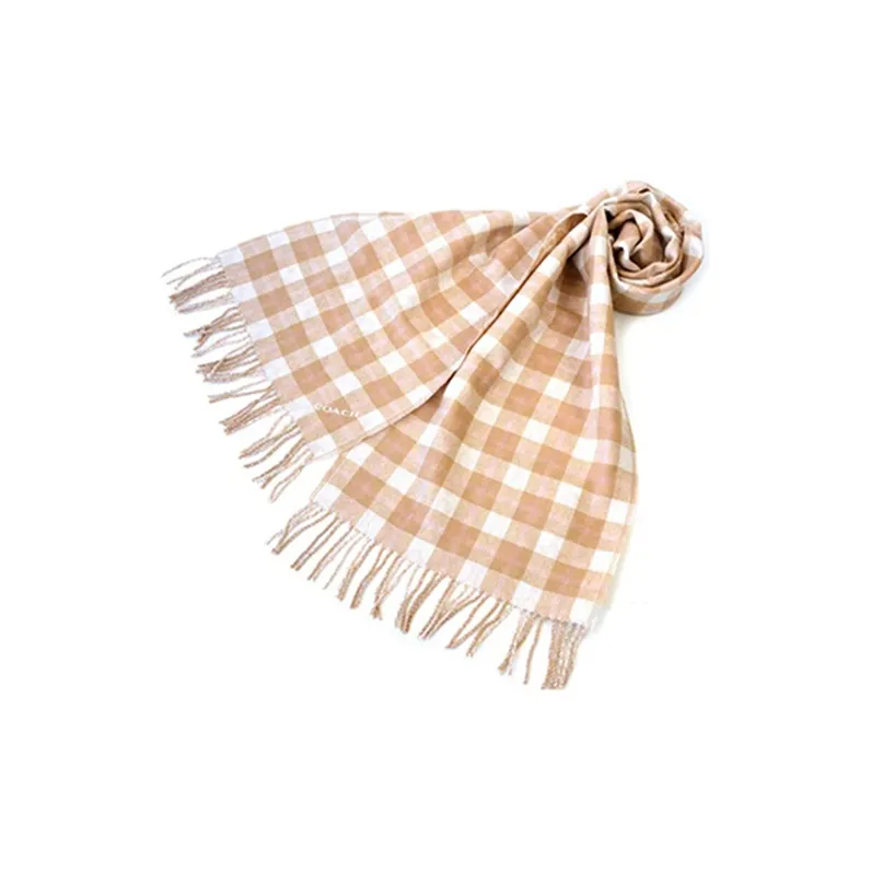 COACH Wool Knit Scarves Unisex Khaki Plaid-1