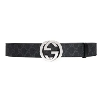 GUCCI Double G Logo Plate Buckle Belt Monogram Logo Leather Belts Men's Width  4cm
