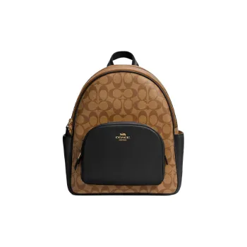 COACH Canvas With Leather Backpack Regular Women's Black & Brown