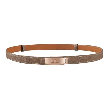 HERMES Kelly Cow Leather Belts Women's Elephant Gray Rose Gold Buckle Width 1.8cm