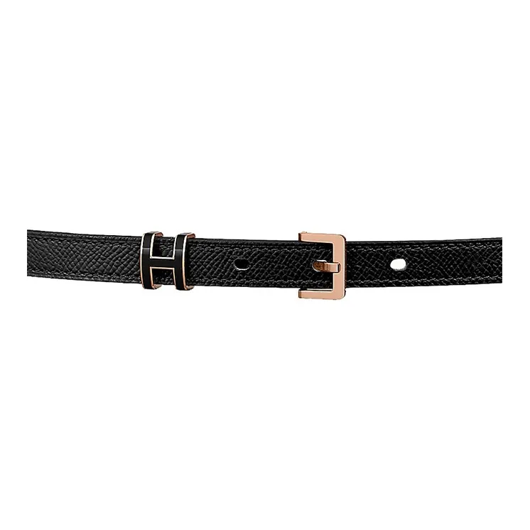 HERMES POP H Collection Cow Leather Thin Belt Women's Black Width 1.5CM-1