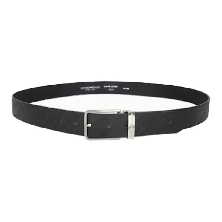 EMPORIO ARMANI Brand Logo Embossed Pin Buckle Leather Belts Men's Black Width 3.3cm-2