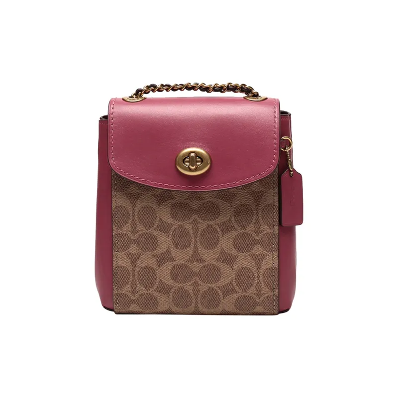 COACH Parker Calfskin With Coated Canvas Backpack Large Size Women's Khaki Gray Pink-0