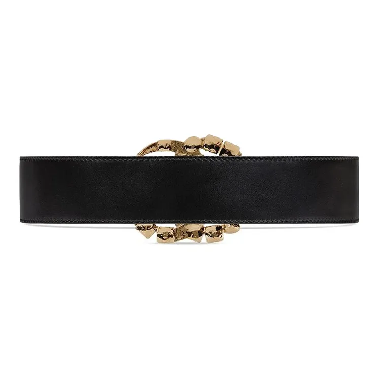 GUCCI Leather Belt With Crystal Double G Buckle-3
