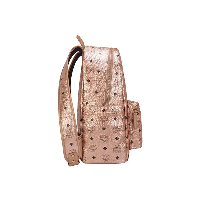 MCM Stark Visetos Canvas Backpack Medium Size Women's Champagne-2