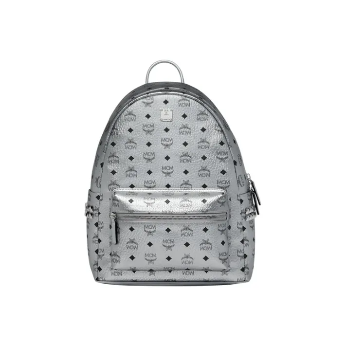 MCM Stark Visetos Canvas Backpack Women's Silver-0