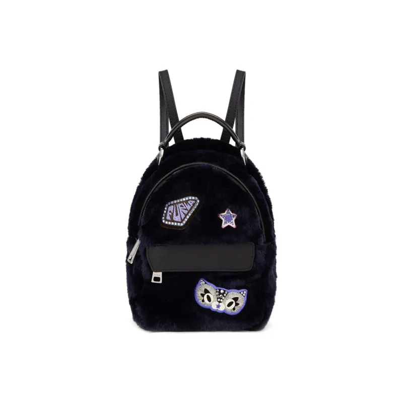 Furla Favola Leather Patchwork Backpack Mini Women's Black-0