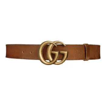 GUCCI Double G Gold Buckle Leather Belt 1.5 Width