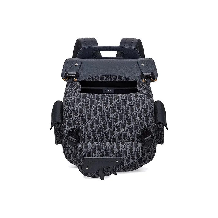 DIOR Saddle Calfskin Backpack Unisex Dark Blue-3