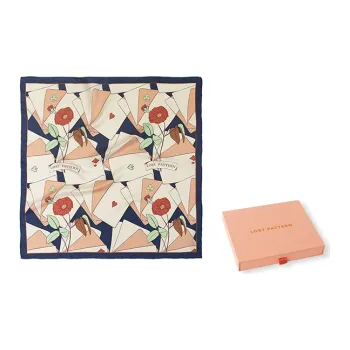 LOST PATTERN 100% Mulberry Silk Scarves Women's Dark Blue