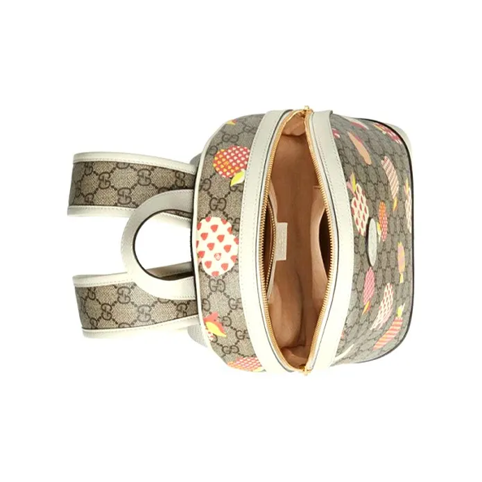 GUCCI Canvas With Leather Backpack Small Size Women's Ebony/White/Candy Color-6