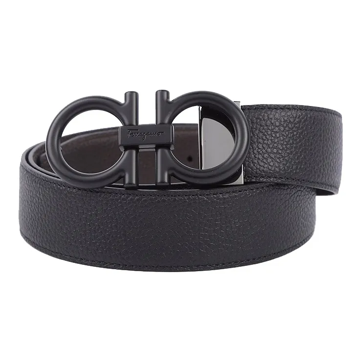 FERRAGAMO Cow Leather Leather Belts Men's Marine Blue Width: 3.5cm-1