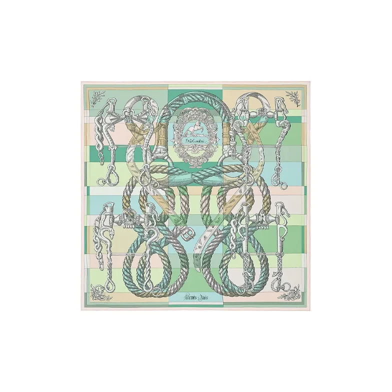 HERMES Della Cavalleria Silk Scarves Women's Green-0