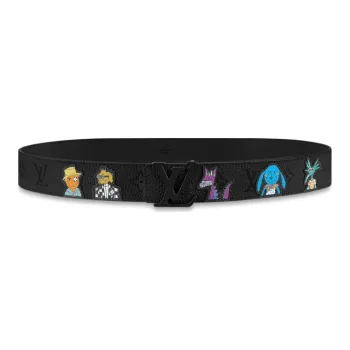 LOUIS VUITTON Cow Leather Belts Men's Black Width 4cm