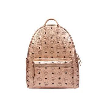 MCM Stark Visetos Canvas Backpack Medium Size Women's Champagne
