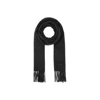 PRADA Logo Detailed Fringed Knitted Scarf
