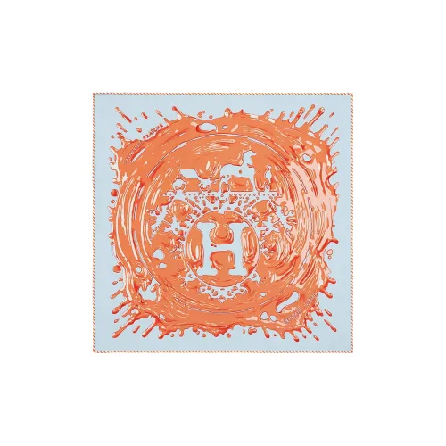 HERMES Silk Scarves Women's Sky Blue/Apricot