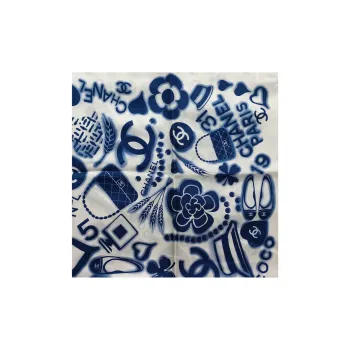 CHANEL Silk Scarves Women's Marine Blue