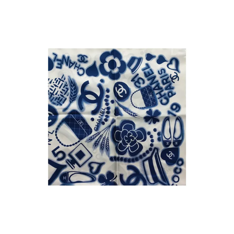 CHANEL Silk Scarves Women's Marine Blue-0