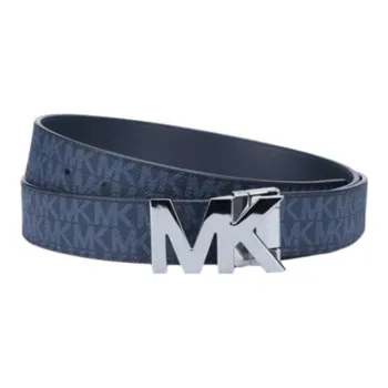 MICHAEL KORS Dense Carved Design Letter Print Smooth Buckle Leather Belts Men's Navy Blue