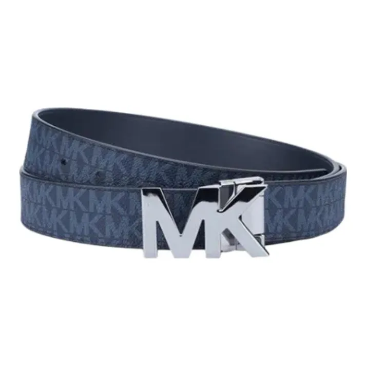MICHAEL KORS Dense Carved Design Letter Print Smooth Buckle Leather Belts Men's Navy Blue-0