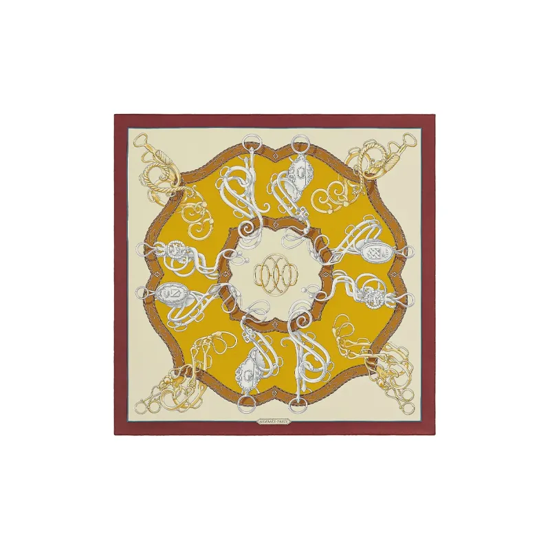 HERMES Lift Profile Silk Scarves Unisex Yellow-0
